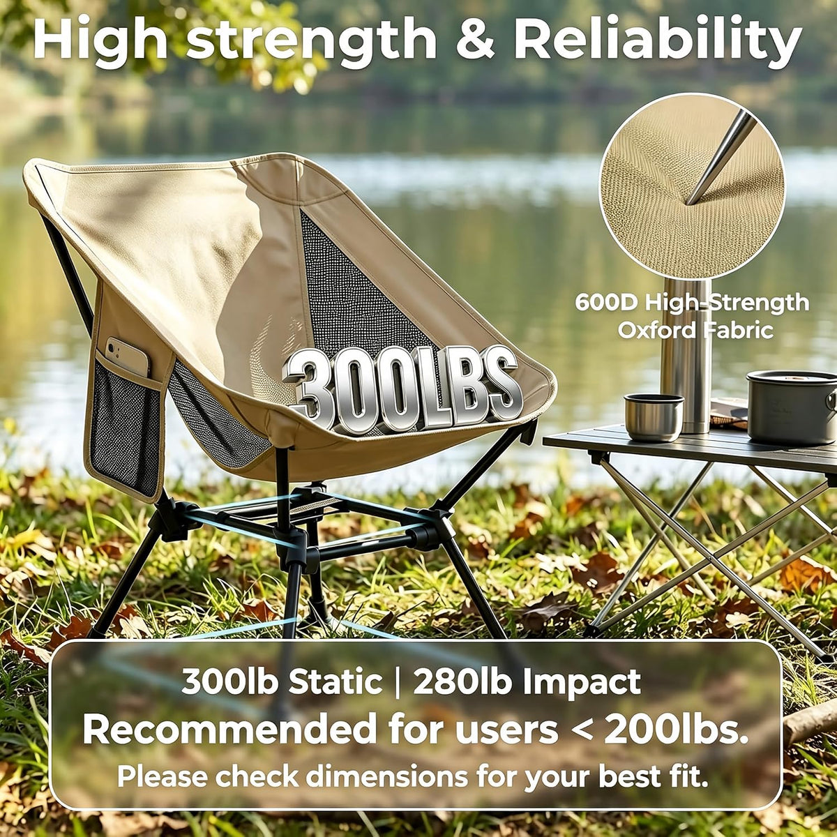 Lightweight Folding Backpacking Camping Chair for Hiking, Beach