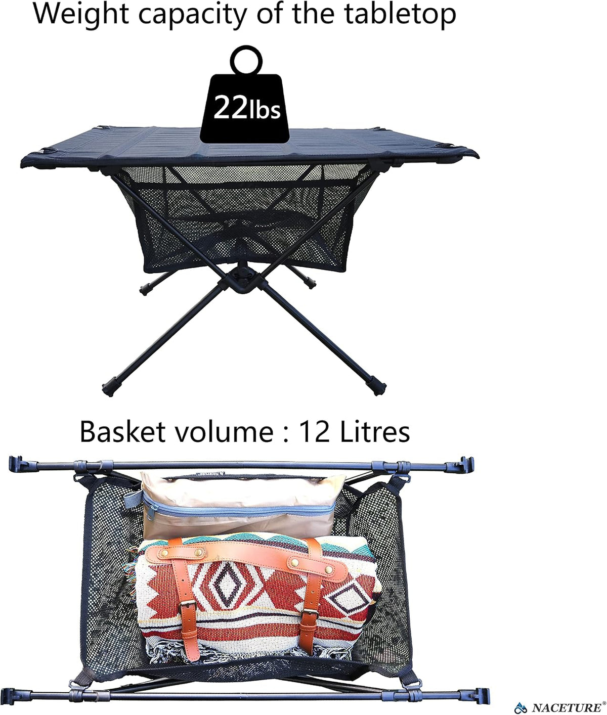 NACETURE Ultralight Camping Table, Foldable Backpacking Table with Mesh