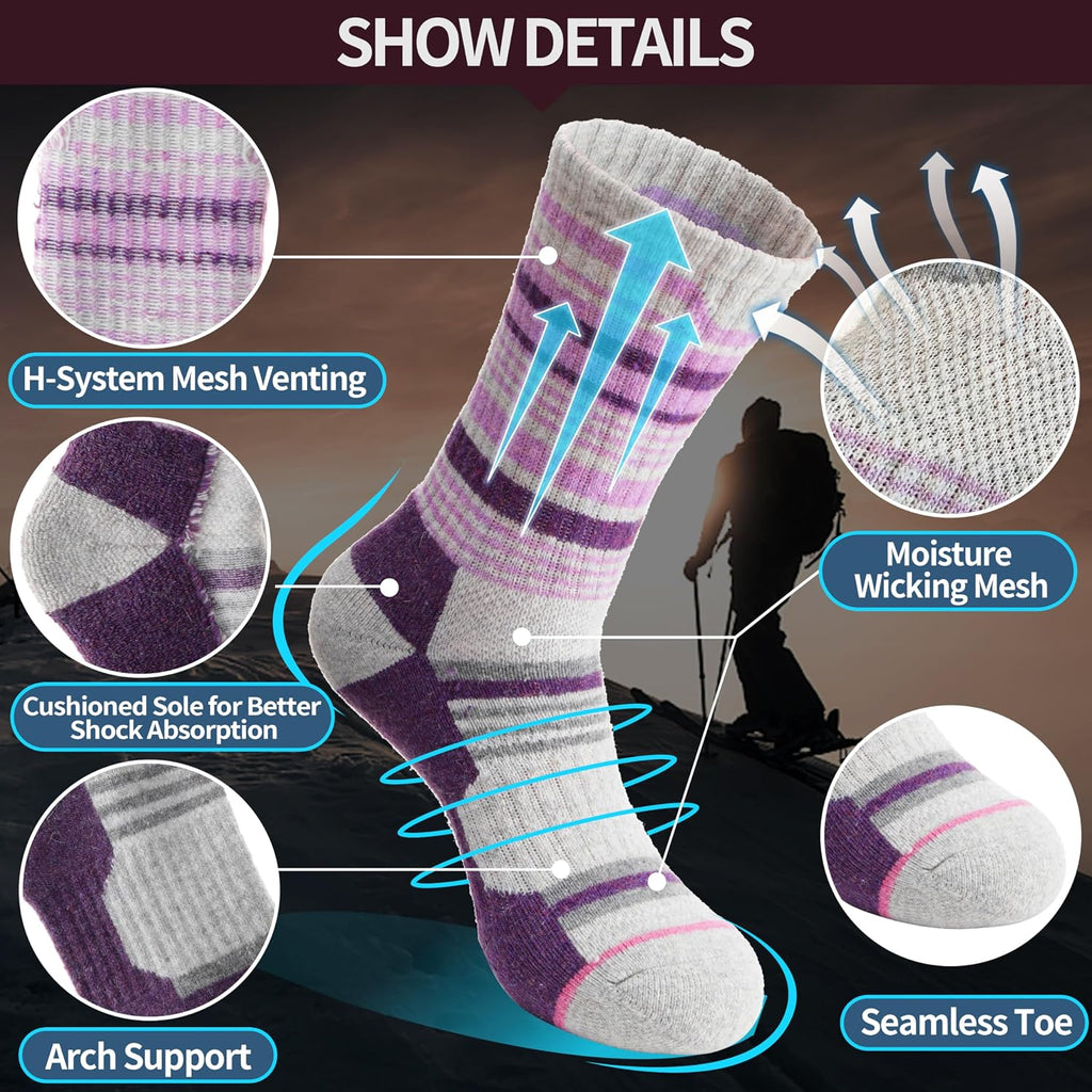 Anlisim Merino Wool Hiking Running Socks for Women, Boot Work Crew Socks