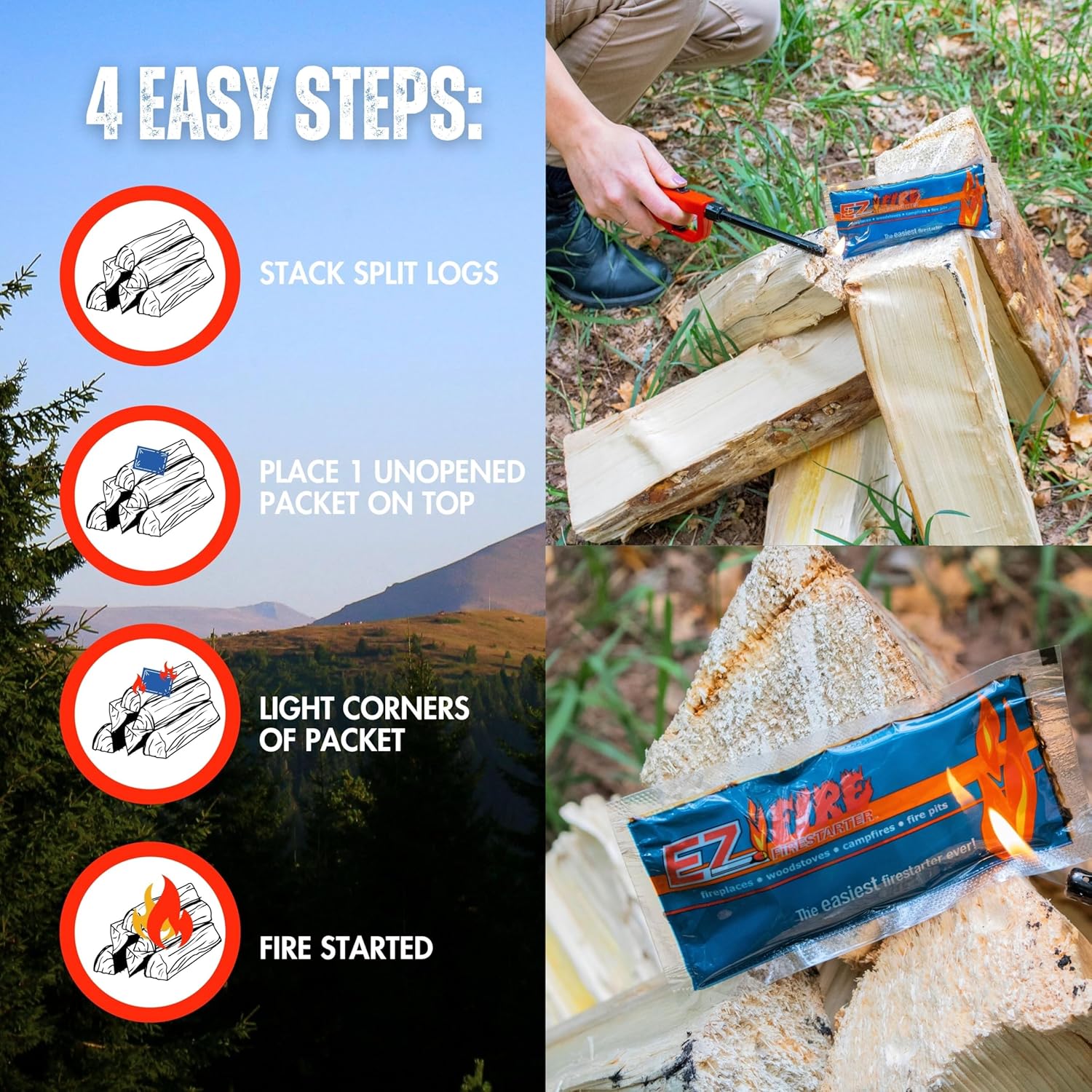 – All-Natural Fire Starters for Campfires, Fire Pits, BBQs & Fireplaces – Long Burning, Weather-Resistant, Non-Toxic & Easy to Light | 10 Pack