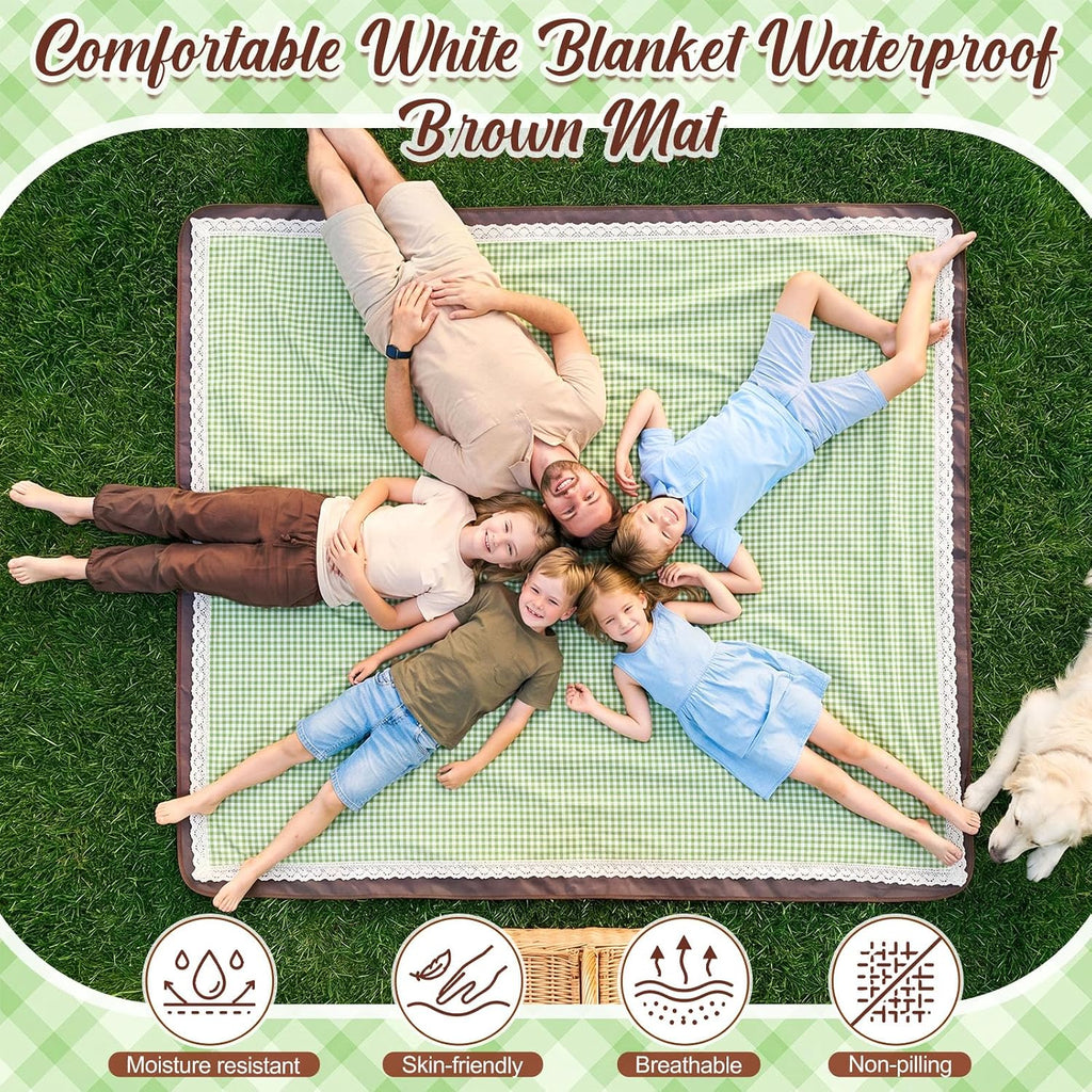 VitalCozy Gingham Picnic Blankets 59x78 in Outdoor Waterproof, Green White