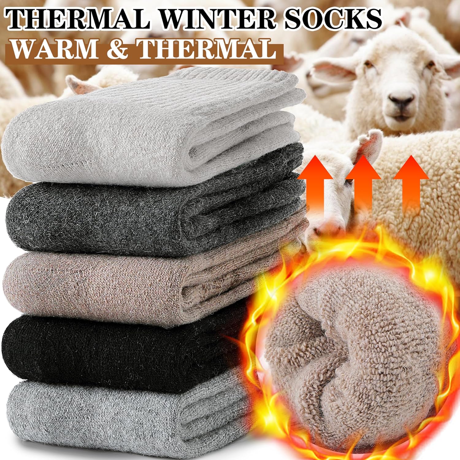 MOGGEI 5 Pairs Womens Merino Wool Socks Hiking Warm Winter Thick Thermal Crew Cozy Cabin Ladies Gift Comfy Boot Work Socks