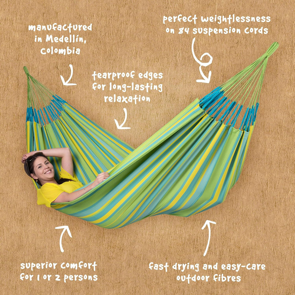 LA SIESTA Brisa Double Outdoor Hammock — Colombian-Made Polypropylene, UV & Weather Resistant, for Backyard & Patio - Lime