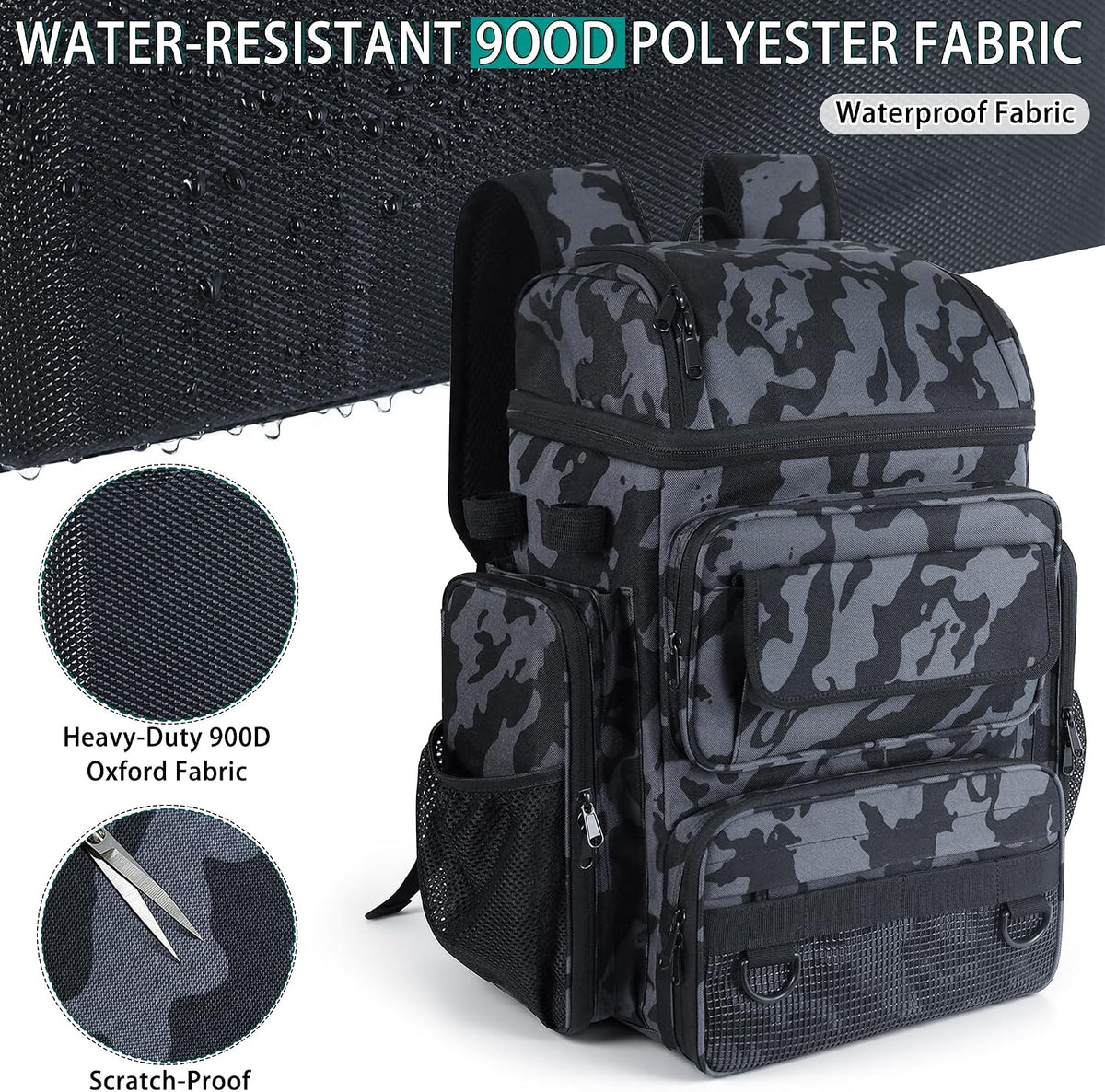 Fishing Tackle Backpack With Rod Holders, 45L Large Tackle Bag & Fishing Tackle Backpack,Cellular Pattern Color