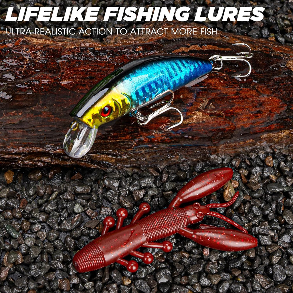 THKFISH 400PCS Fishing Lures Accessories Kit with Large 3-Layer Tackle Box Complete Freshwater Bass Fishing Gear Tools Set with Pliers, Fish Scale, Crankbait, Hooks, Weights Gift for Men