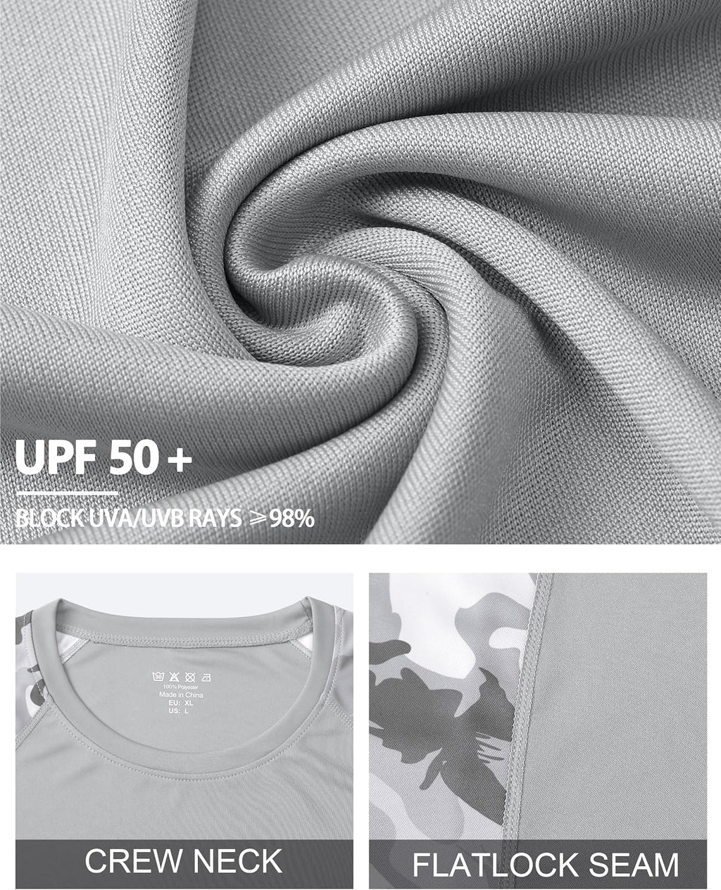 FISHEAL Men's Long Sleeve Fishing Shirts, UPF 50+ Camo Sun Protection Rash Guard, UV Shirt for Swimming Hunting Outdoor