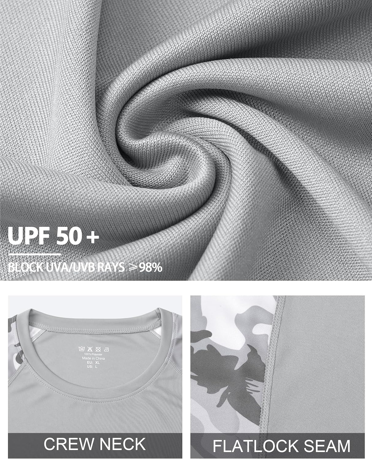 FISHEAL Men's Long Sleeve Fishing Shirts, UPF 50+ Camo Sun Protection Rash Guard, UV Shirt for Swimming Hunting Outdoor
