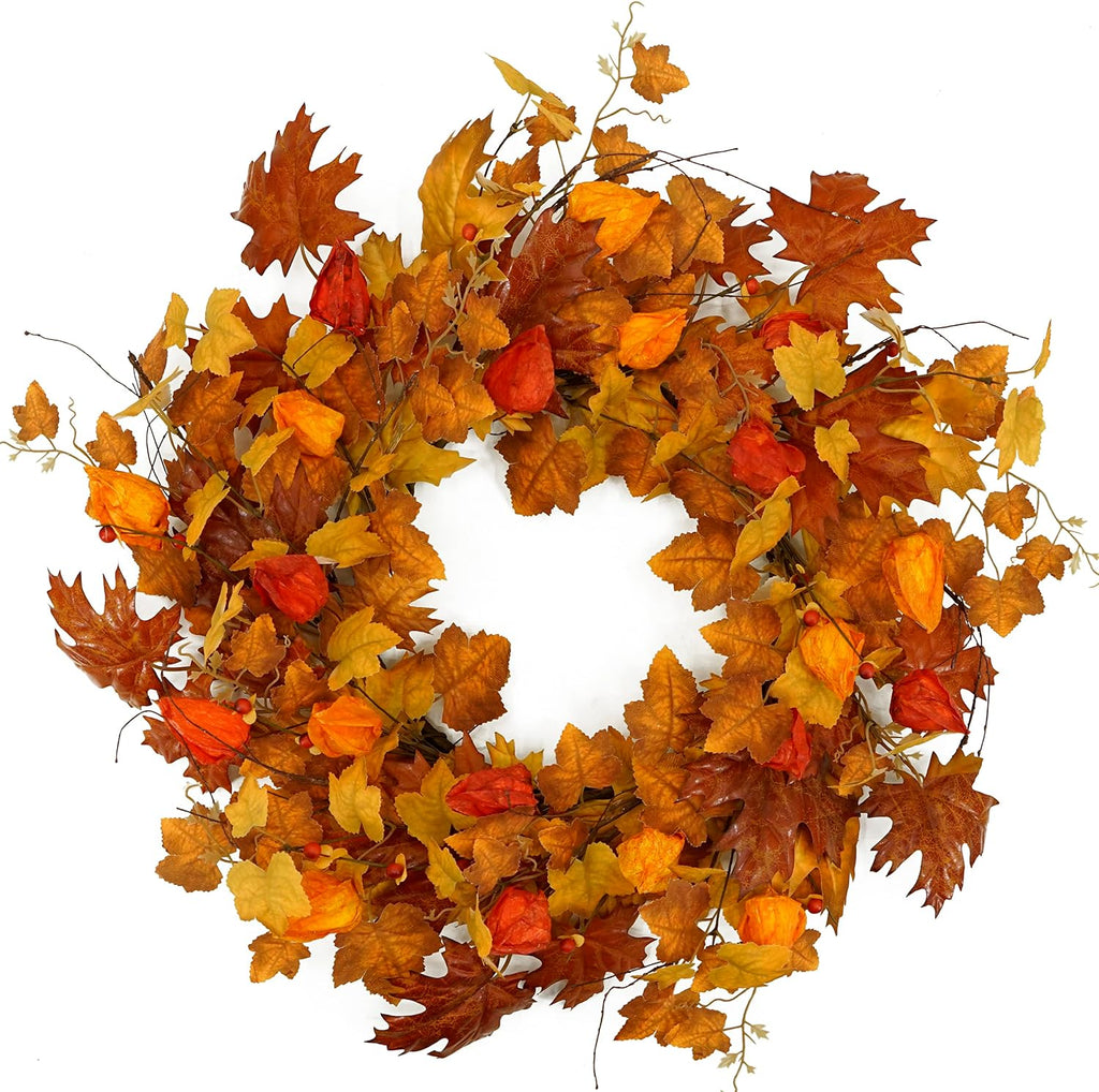 22 inch Artificial Fall Wreath Maple Leaf Wreath for Front Door Home Decor