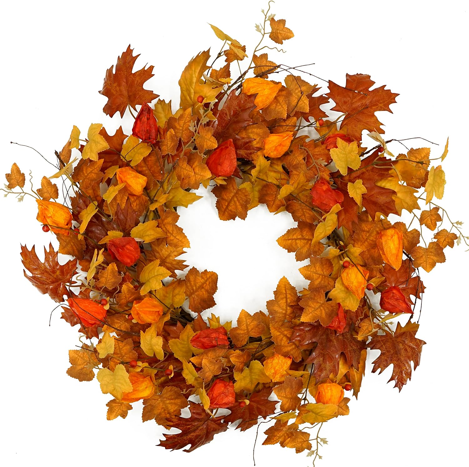 22 inch Artificial Fall Wreath Maple Leaf Wreath for Front Door Home Decor