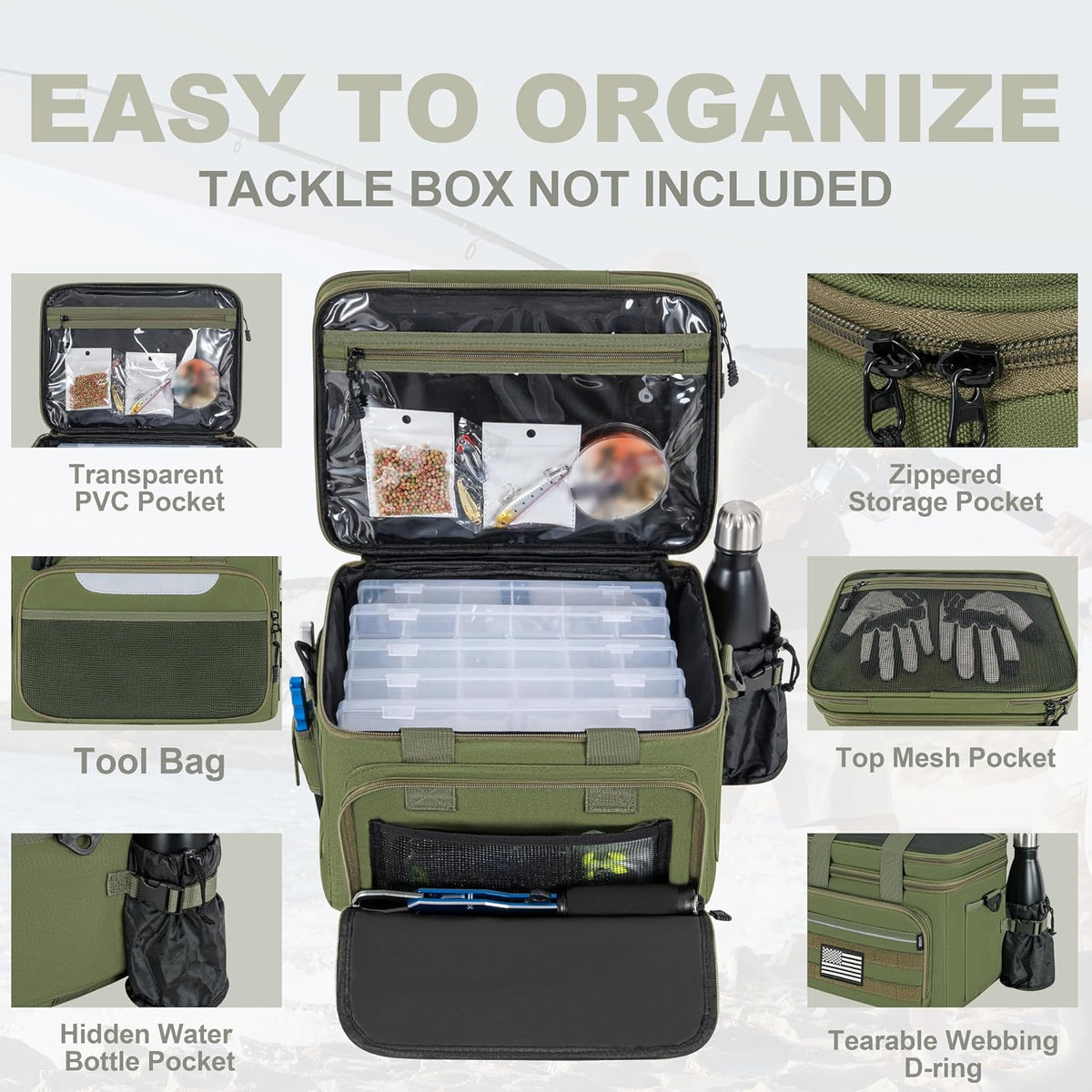 Fishing Tackle Bags, 19L Waterproof Tackle Box Organizer Shoulder