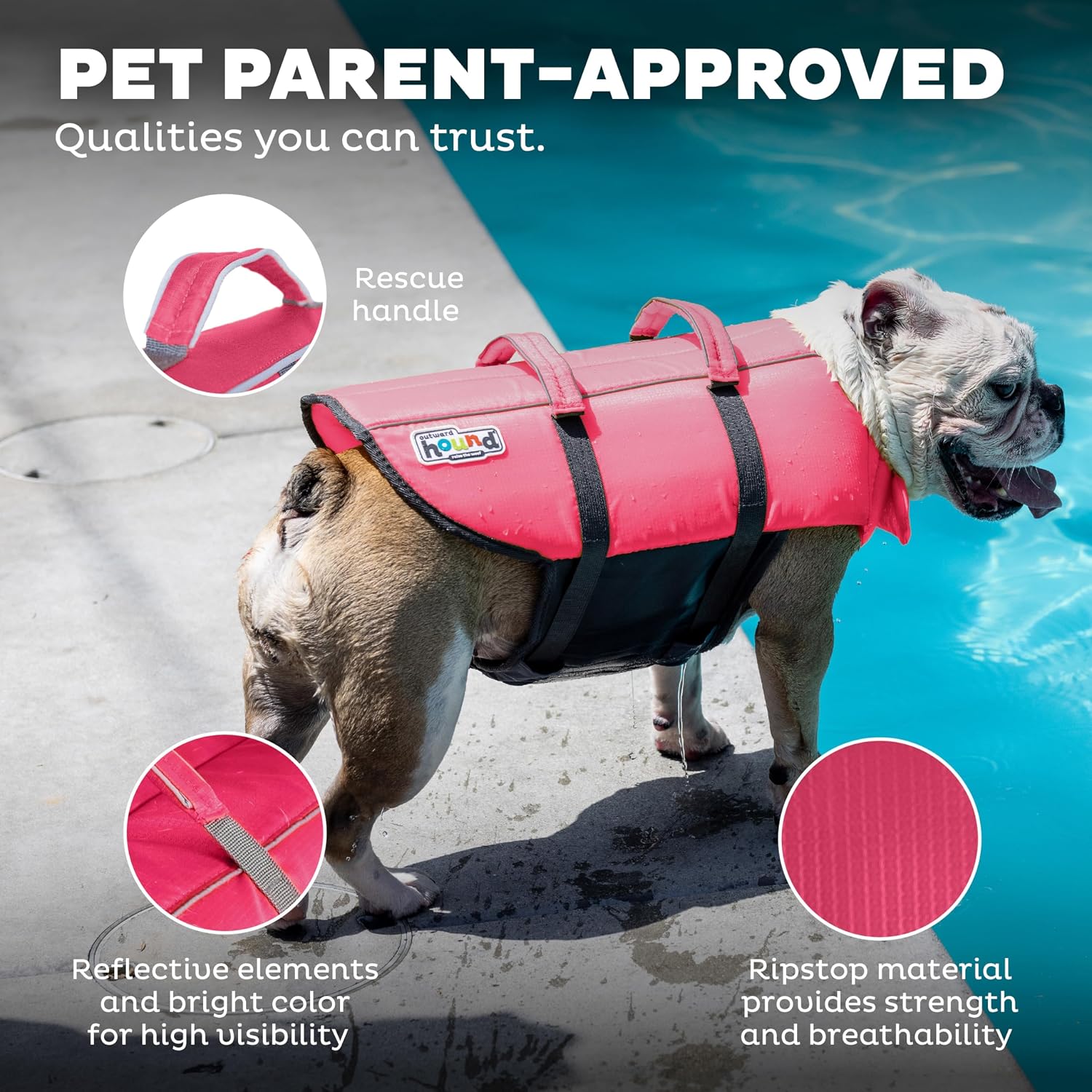 Outward Hound Granby Splash Dog Life Jacket, Life Vest, Pink, Small