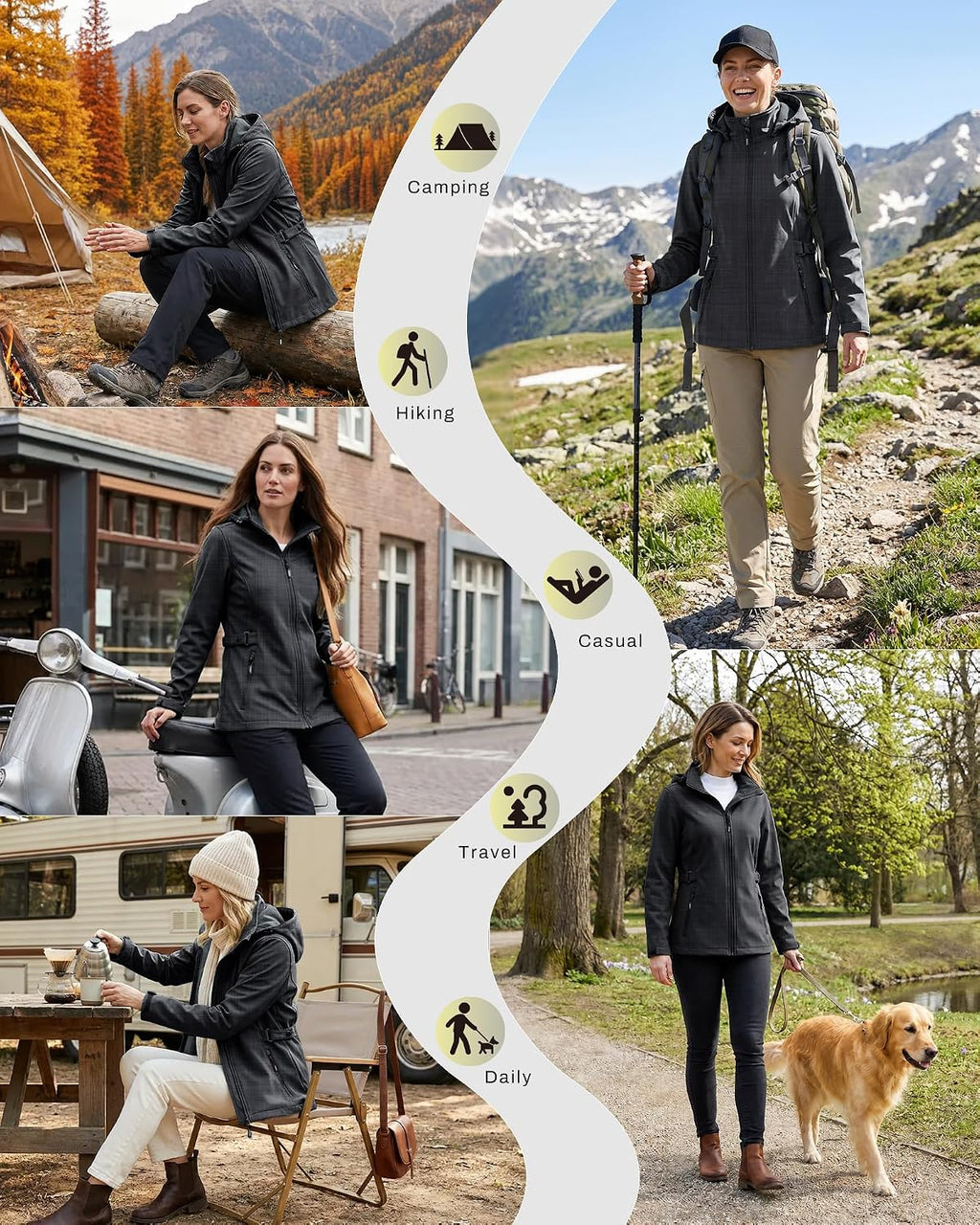 Outdoor Ventures Women's Fleece Lined Rain Jacket Waterproof Softshell Coat