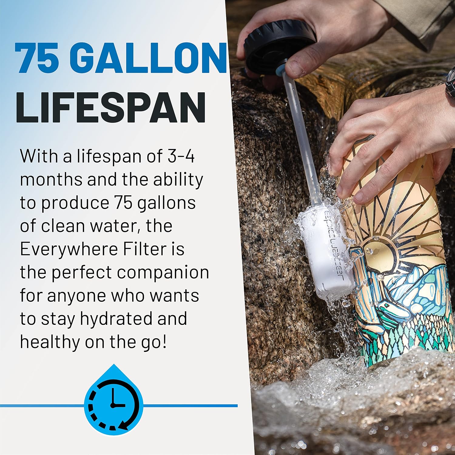 Epic Water Filters Nalgene OG Water Bottle with Filter, USA Made, BPA Free, Removes 99.99% Tap Water Contaminants, Forever Chemicals, Honnold Foundation Art, 48 oz