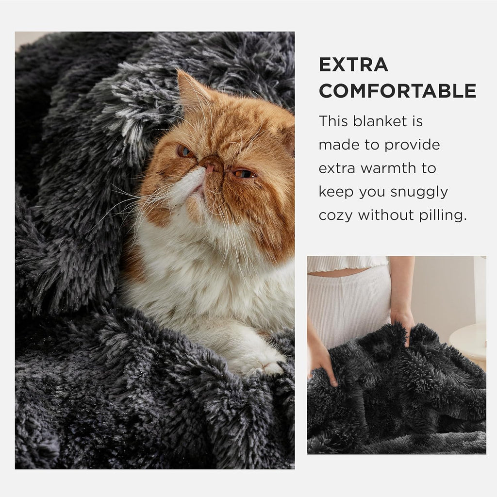 Bedsure Faux Fur Fluffy Sherpa Blanket Couch Throw Tie Dye Black 50"x60"