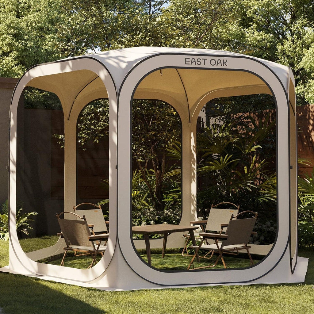 East Oak Pop up Screen Tent with Mosquito Netting, Portable Screen House Canopy Shelter, 6 x 6 FT Instant Screen Gazebo & UPF 50+ UV Protection for Patio, Backyard, Deck & Outdoor Activities, Beige