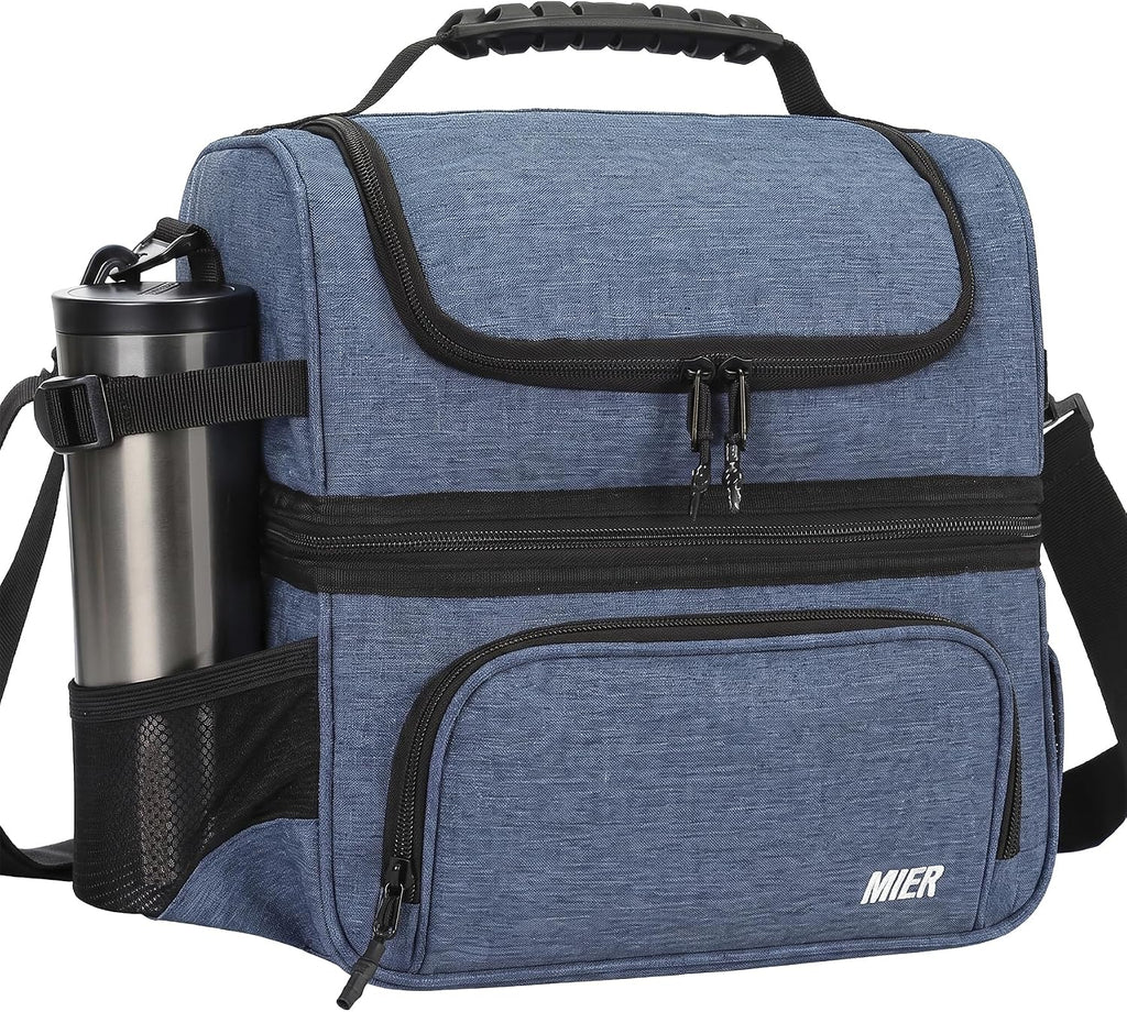 MIER Lunch Box for Men Dual Compartment Adult Lunch Bag for Work, Dark Blue
