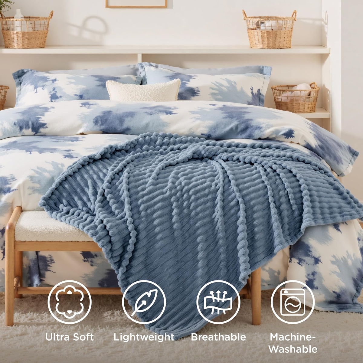 Bedsure Soft Blue Throw Blanket for Couch Decor Gifts 50"x60"