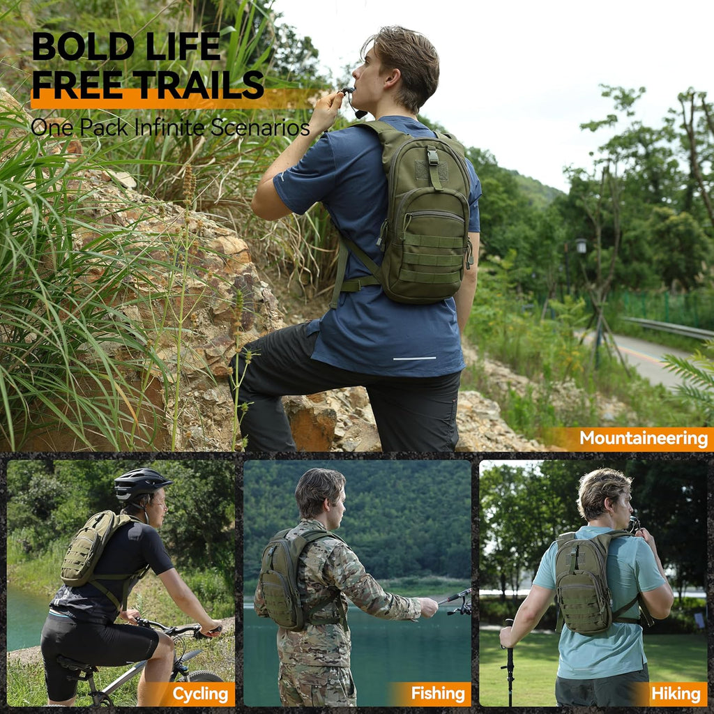 MARCHWAY Tactical Molle Hydration Pack with 2.5L TPU Water Bladder, Low-Profile Organized Military Backpack for Hiking, Cycling, Backpacking, Hunting, Running