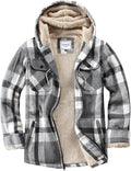 Men's Zip Up Flannel Shirt Jacket Fleece Lined with Hood