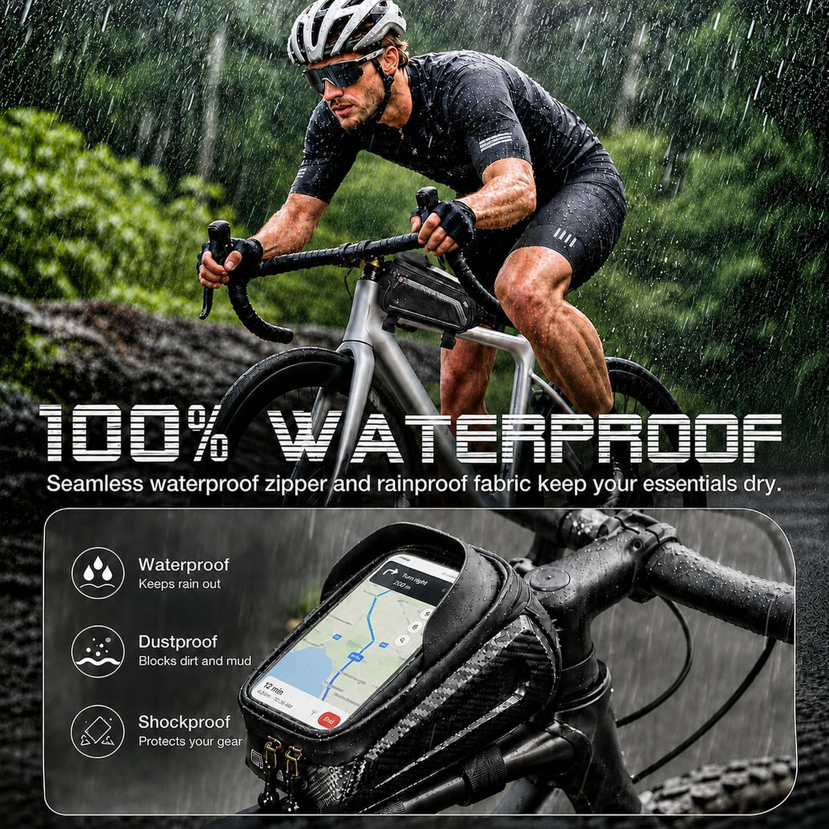 Susbie Bike Frame Bag,Waterproof EVA Hard Shell,Bike Phone Mount Holder Bag
