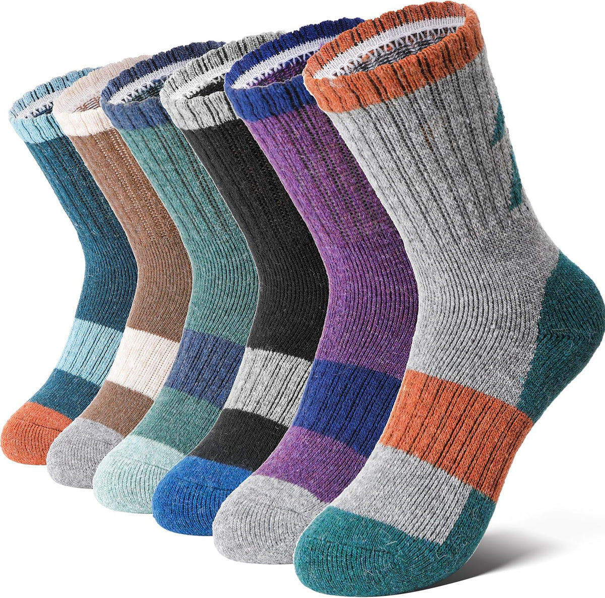 Anlisim Kids Merino Wool Hiking Socks for Boys Girls Toddlers, 6 Pairs