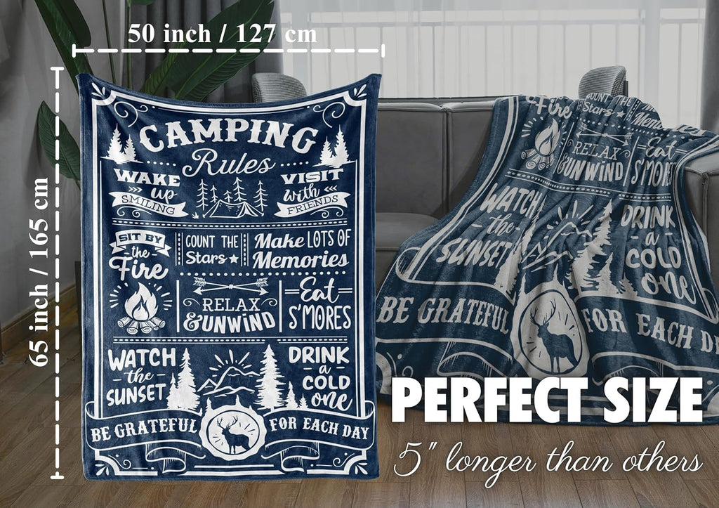 Camping Gifts for Men, Women, Flannel Throw Blanket - 50" x 65", Rules