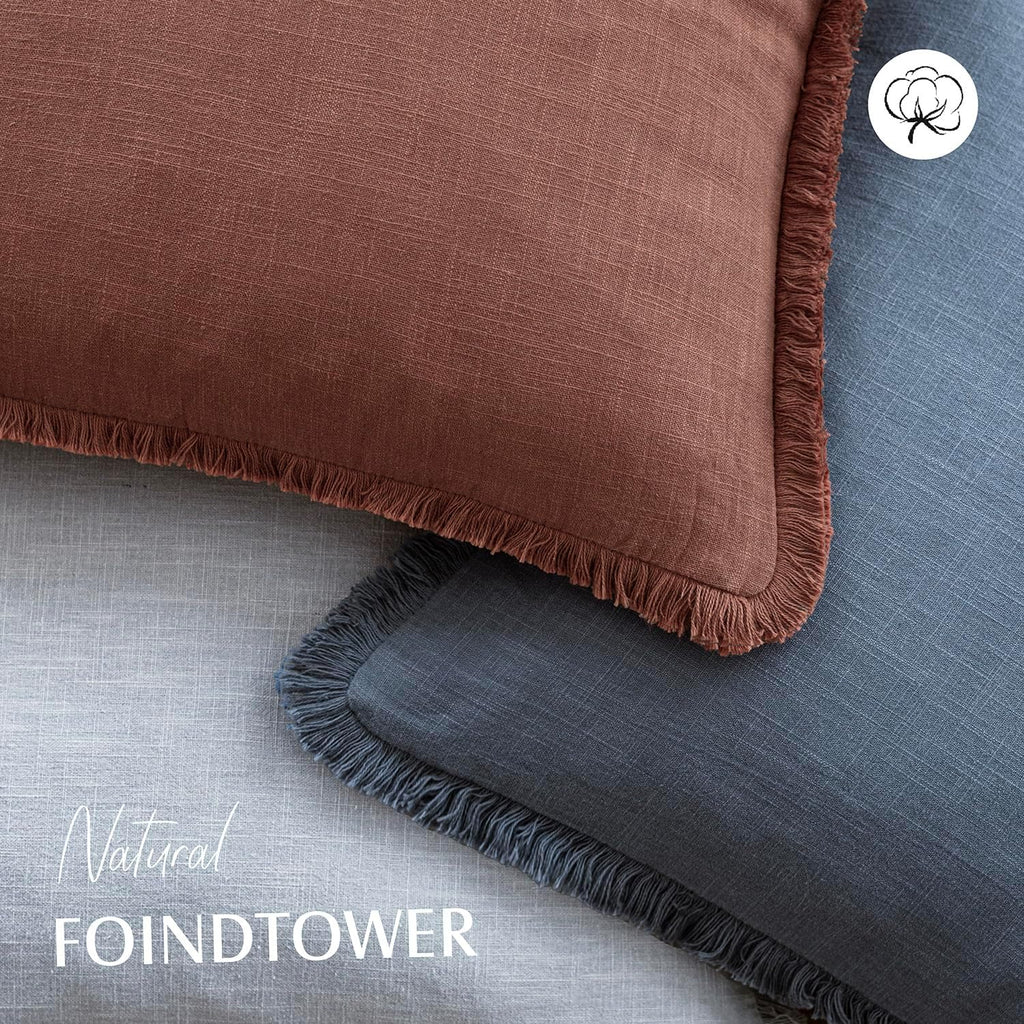 Foindtower Decorative Linen Fringe Throw Pillow Covers 20×20 Inch,Rust Red
