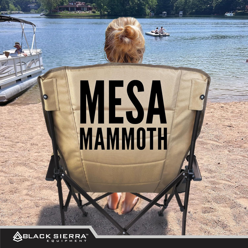 Black Sierra Oversize High Back Camping Chair for Adults, Supports 500 lbs, XL Heavy Duty Portable Folding Chair for Heavy People, Steel Frame Padded Outdoor Seat with Cup Holder and Carry Bag