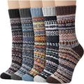 Senker Fashion Wool Socks for Women, 5 Pairs Winter Warm Crew Boot Socks