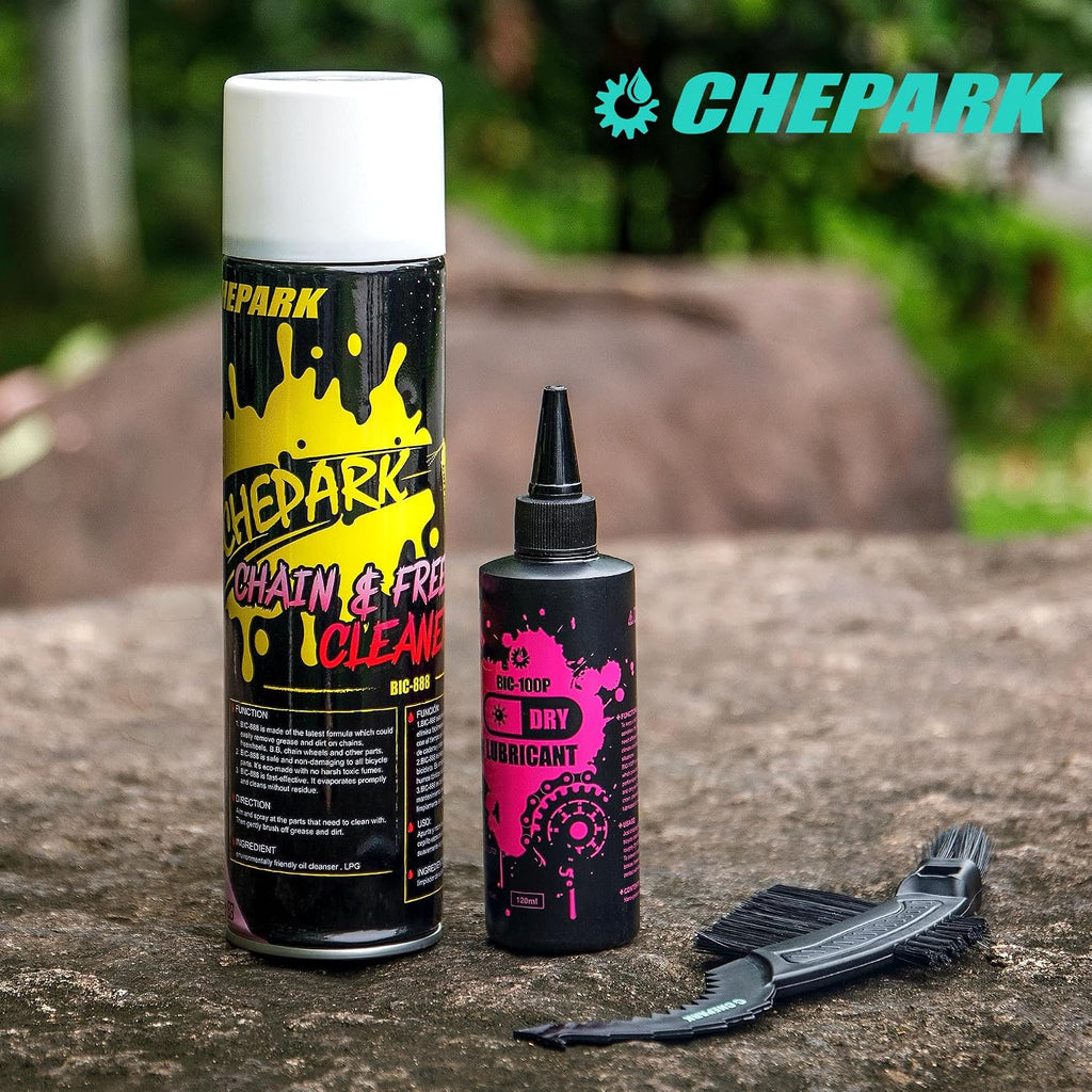 CHEPARK Bike Drivetrain cleaning & lubricating Essentials Kit with Bicycle Degreaser,Bicycle Lubricant Brush Tool- Bicycle Maintenance for Mountain Road Bikes (100P)