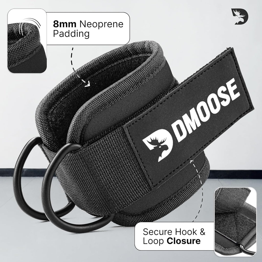 DMoose Ankle Strap for Cable Machine - One Size Fit with Premium Padding, Workout Kickback Ankle Cuffs, Ankle Bands for Working Out, Booty Workouts, Leg Extension, Hip Abductors & Lower Body Exercises