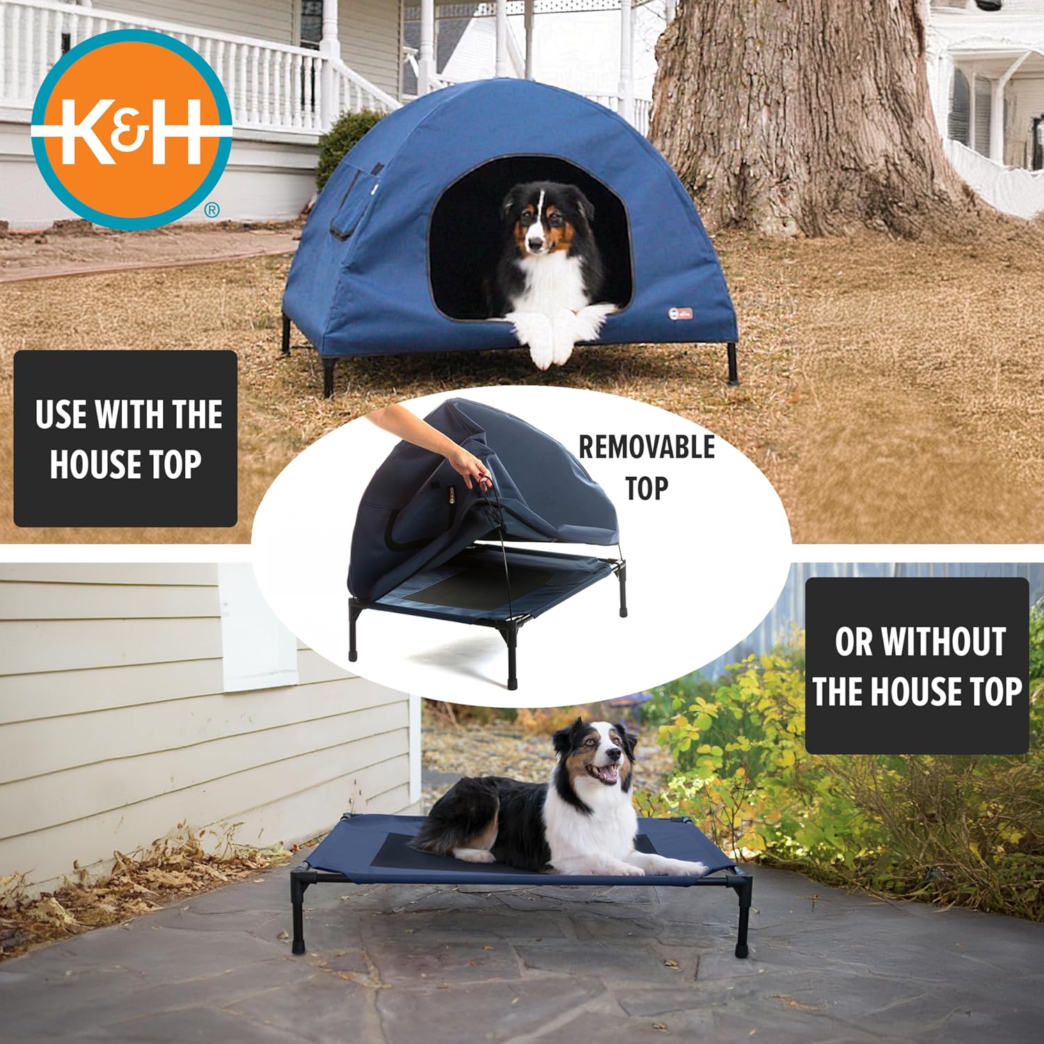 K&H Elevated Dog Bed, Outdoor Pet Cot House for Large Pets - 42x30in Blue
