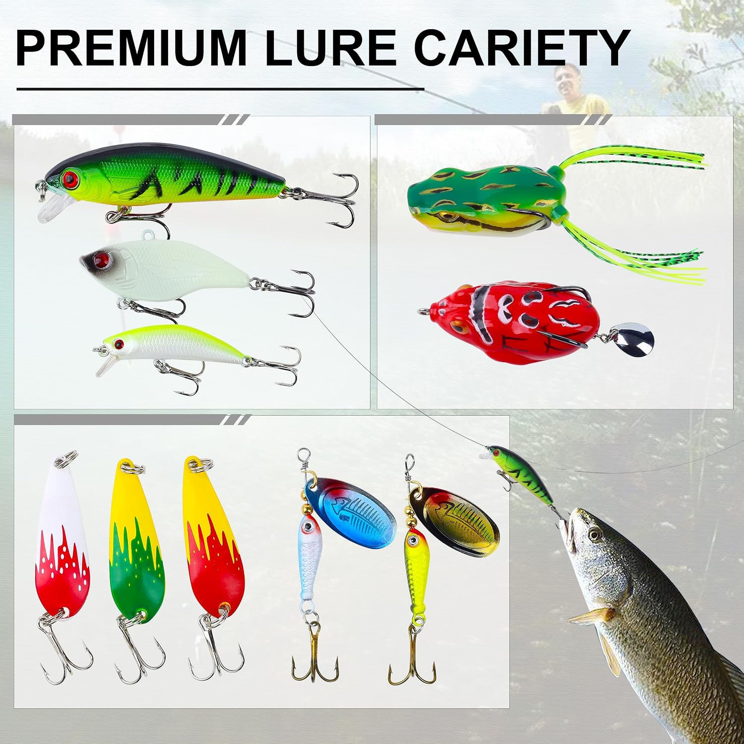 220 Pcs Fishing Lures Equipment Tackle Gear Box for Bass, Fish Kit with Soft Lures,Hooks, Accessories Tools,Frog,Worms,Plastic Bait, Swimbait,Crappie Jigs,Crankbaits, Gifts for Men