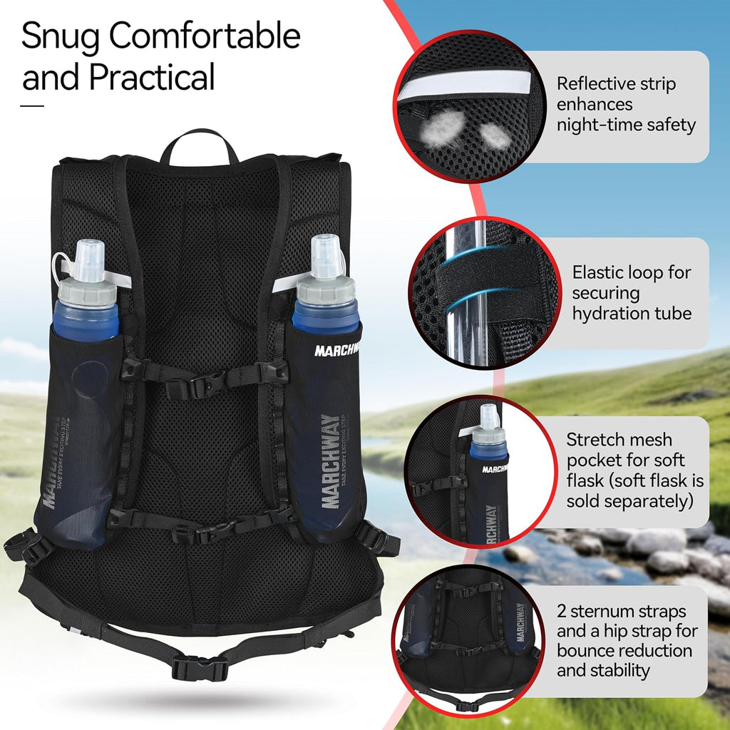 MARCHWAY Ultralight Hydration Backpack with 3L TPU Water Bladder, Sleek High-Capacity Day Pack for Cycling, Hiking, Running, Backpacking, Travel