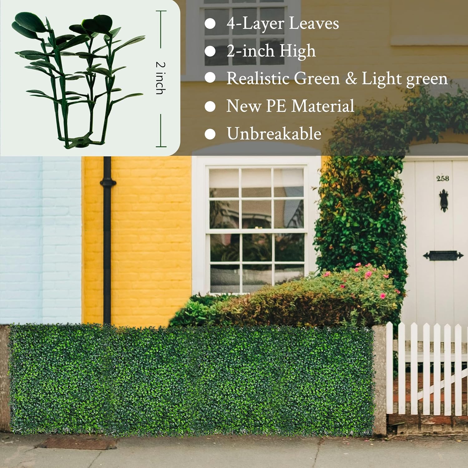 10"x 10"(8 P), UV-Anti Artificial Grass Wall Panel, 4-Layer Leaf