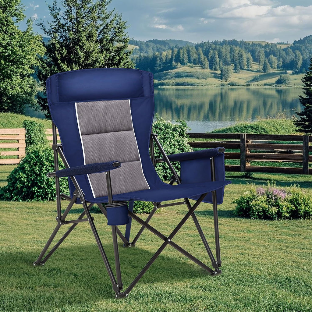 High Back Oversized Camping Chairs for Adults Support 500LBS Blue