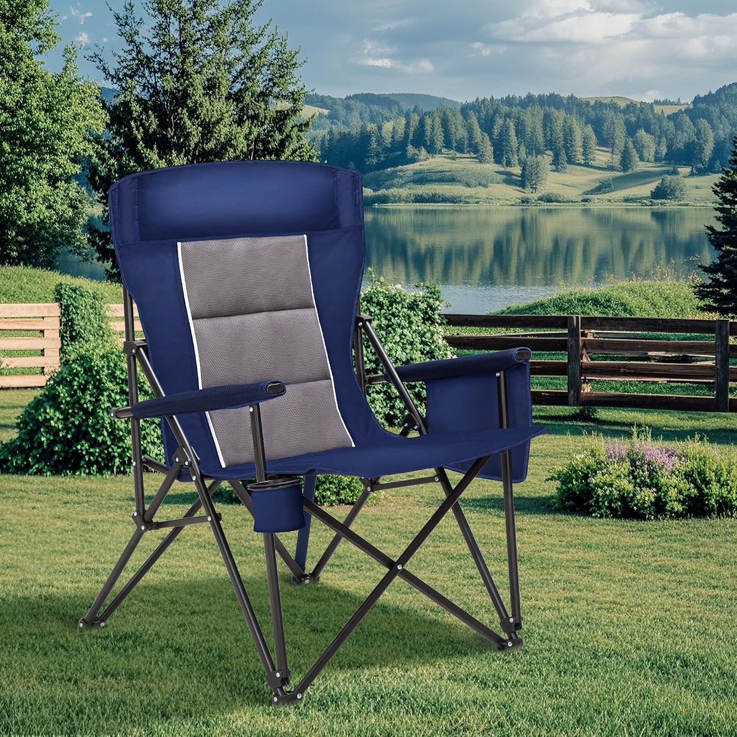 High Back Oversized Camping Chairs for Adults Support 500LBS Blue