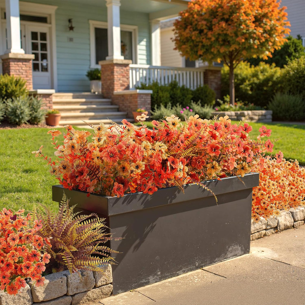 20 Pcs Artificial Fall Flowers for Outdoors Fake Mums, Mixed Orange