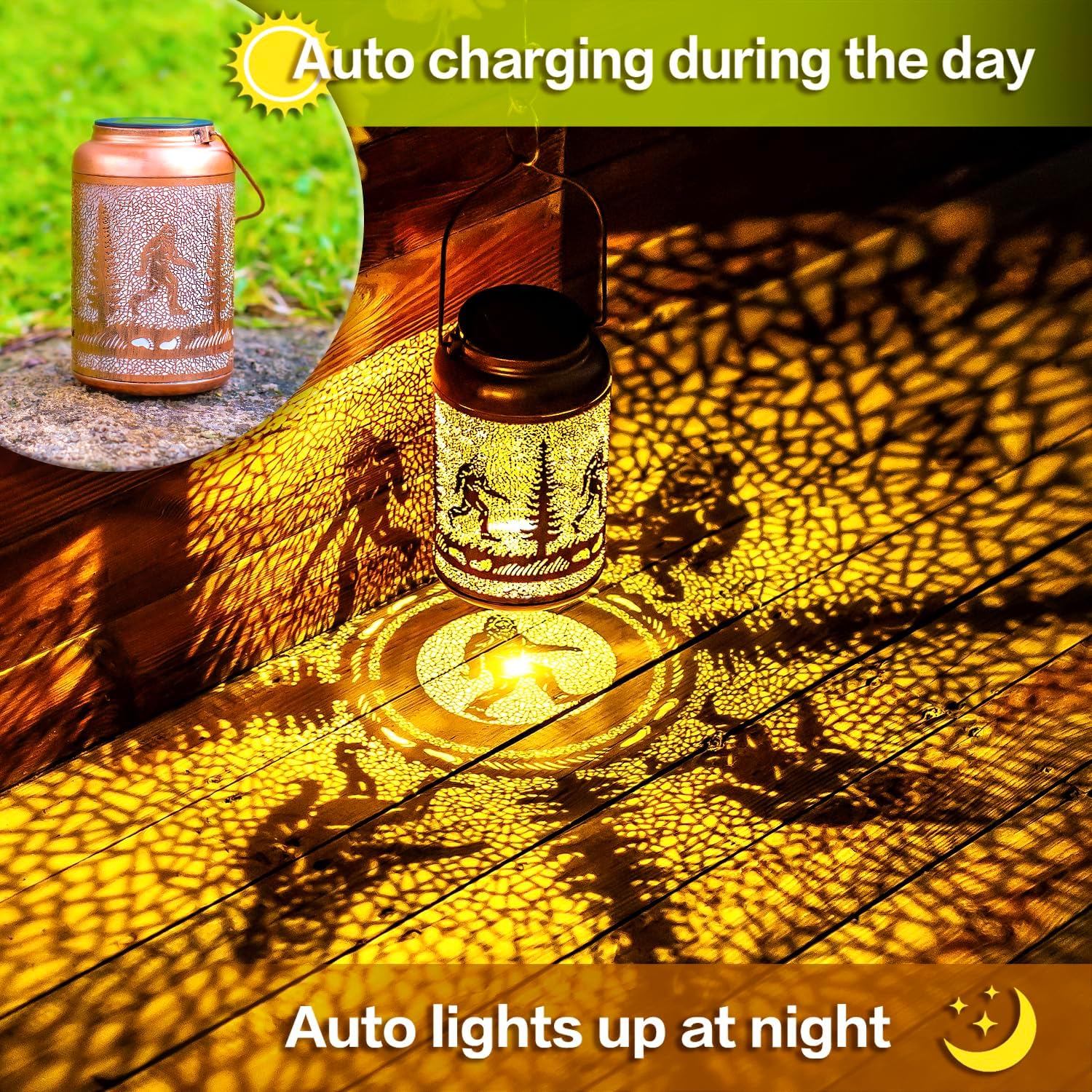 Bigfoot Solar Lanterns Outdoor Hanging Waterproof Solar Lights Big Foot Sasquatch Gifts for Men Women Metal Decorative LED Lanterns for Outside, Patio, Landscape, Yard Decor, Garden Decorations