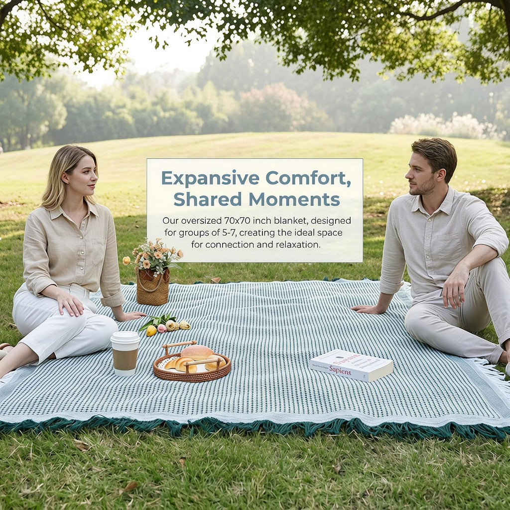 70"x 70" Picnic Blanket Extra Large,Layer Outdoor Blanket for 5 to 7 Adults,Camping Grass Lawn Park Accessories Cute Couple Gifts Ideas Wedding Registry for Park, Beach (Green)