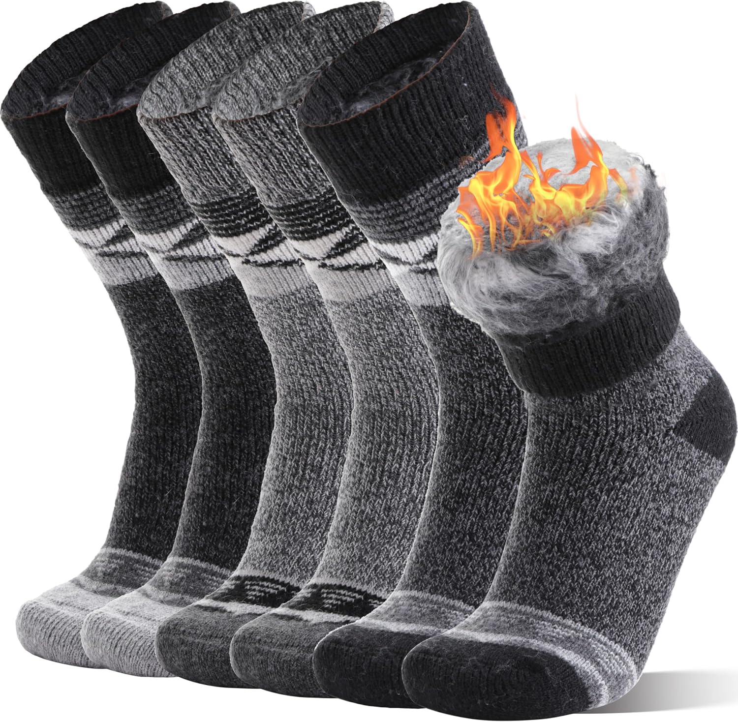 MOGGEI 3 Pairs Thermal Winter Socks for Women & Men Thick Extra Warm Insulated Ski Boot Socks for Cold Weather