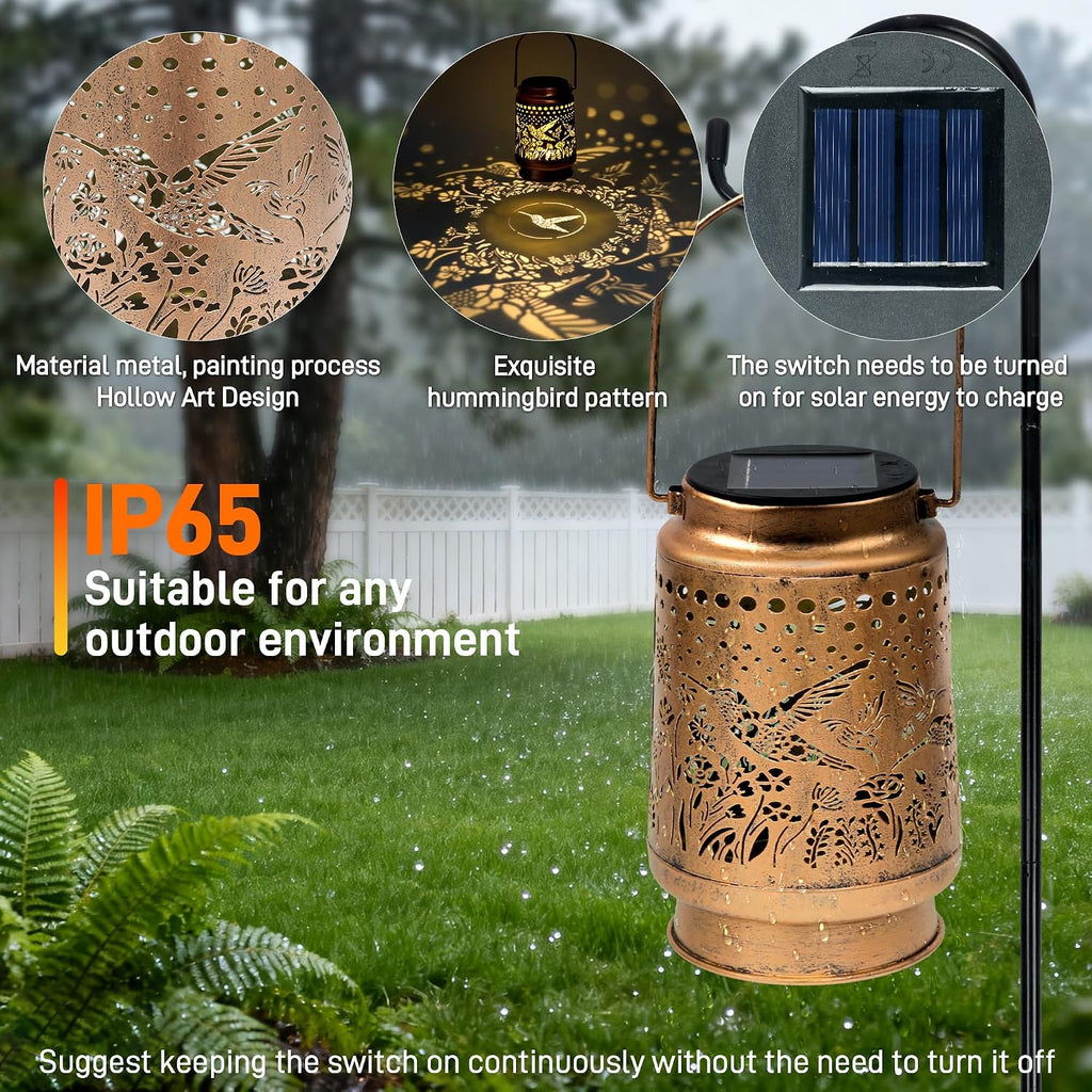 2 Pack Hummingbird Solar Lantern - Hummingbird Solar Lights for Outside, Patio, Backyard, and Porch - Waterproof Hanging Lantern for Outside - Perfect Gifts for Women