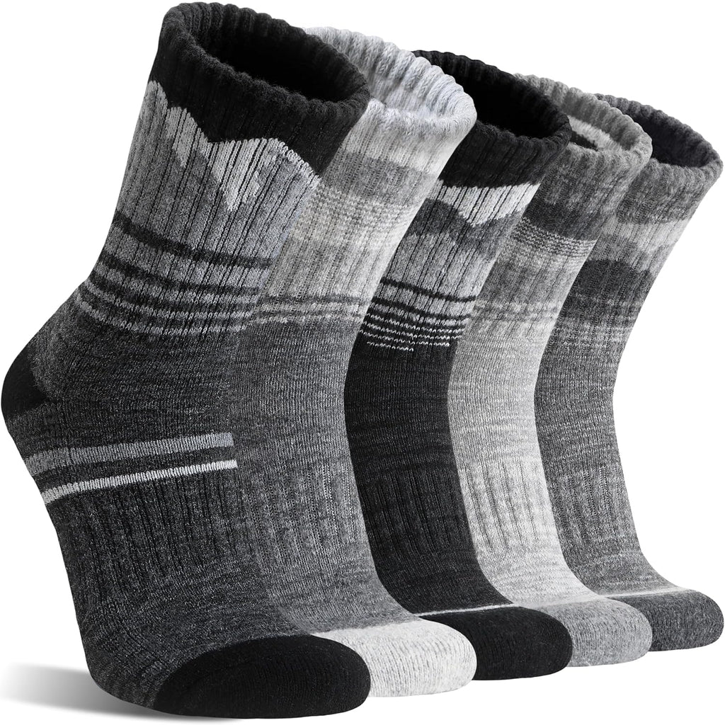 Sandsuced Merino Wool Hiking Warm Socks Thermal Winter Cozy Crew Socks with Cushioned Sole & Moisture Wicking 5 Pairs for Men
