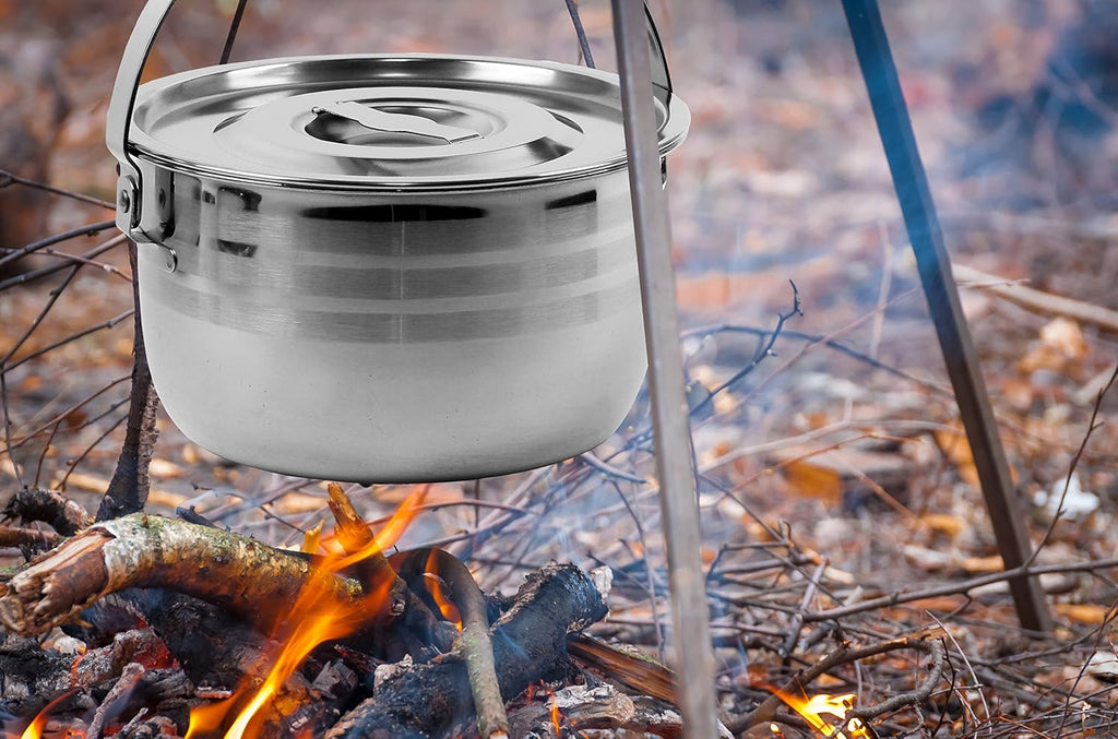 Wealers Camping Cookware Set - Compact Stainless Steel Campfire Cooking Pots and Pans | Combo Kit with Travel Tote Bag | Rugged Outdoor Cook Set for Hiking | Barbecues | Beach