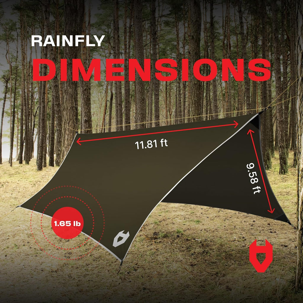 Rain Fly 12x10 Lightweight Survival Camping Tarp; 100% Waterproof; Makes a Great Backpacking Tarp or Hammock Shelter; Comes in Multiple Colors, Survival Bracelet Included; OD-Green