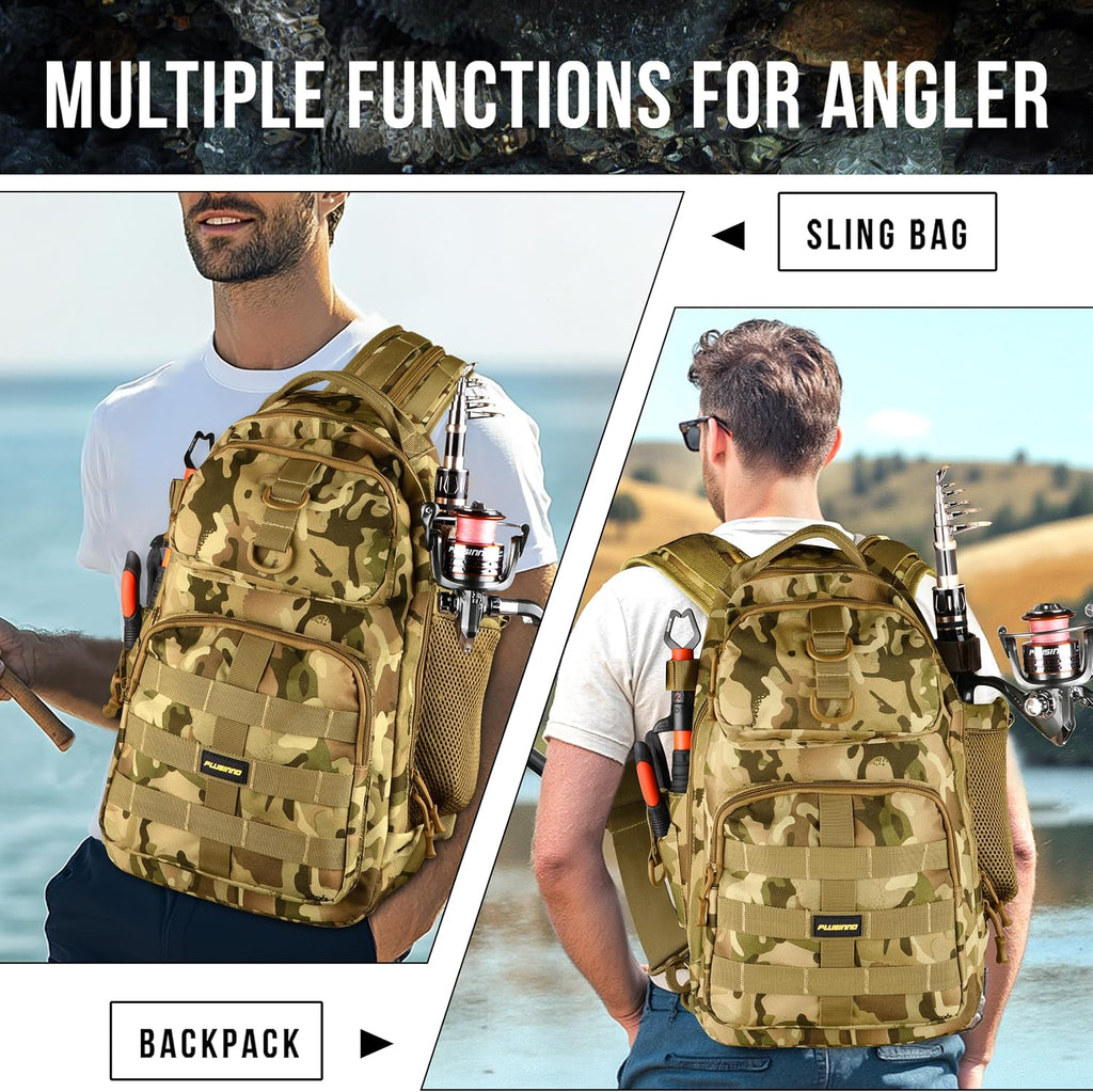 PLUSINNO Fishing Backpack with Tackle Box & Fishing Gear Kit Tackle Bag