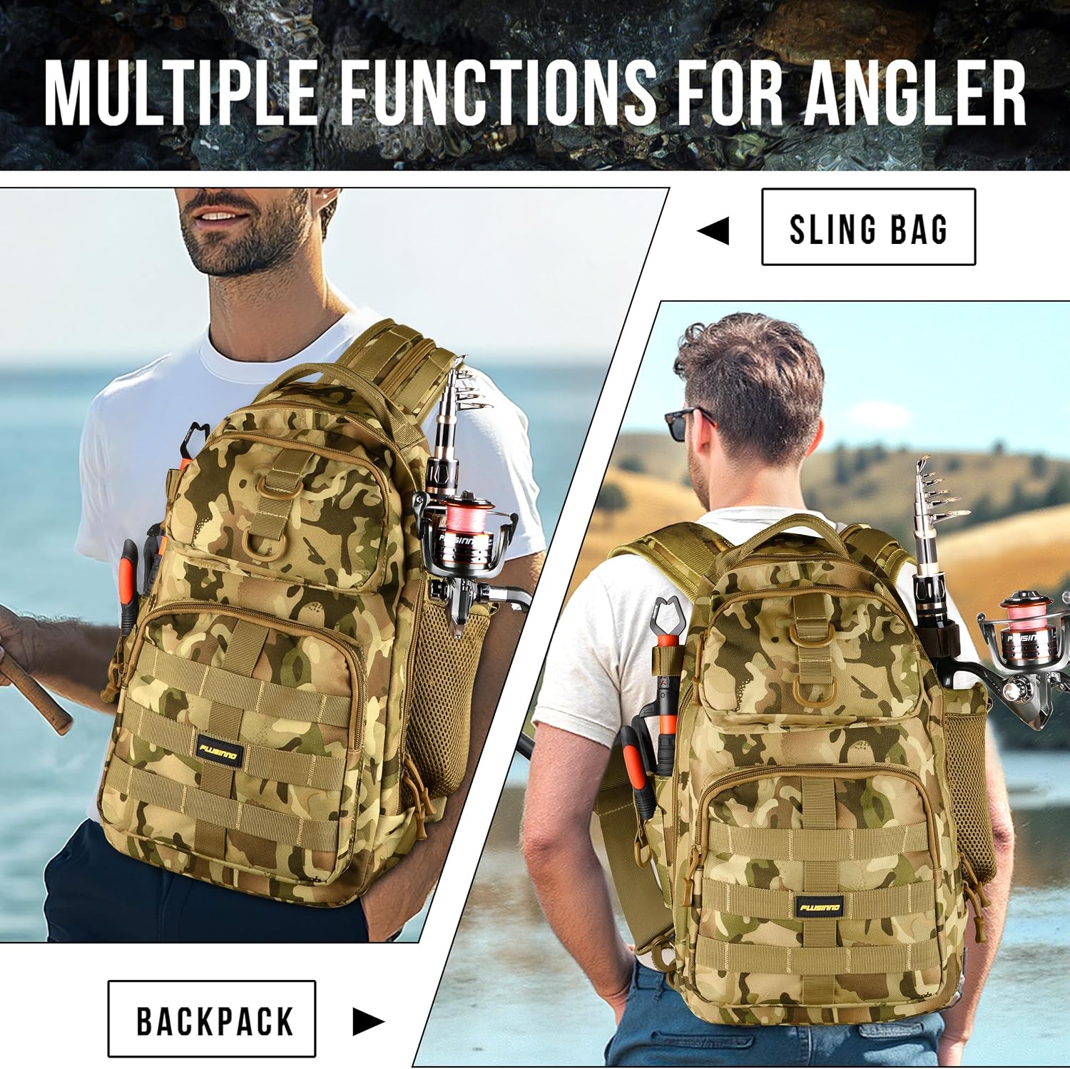 PLUSINNO Fishing Backpack with Tackle Box & Fishing Gear Kit Tackle Bag