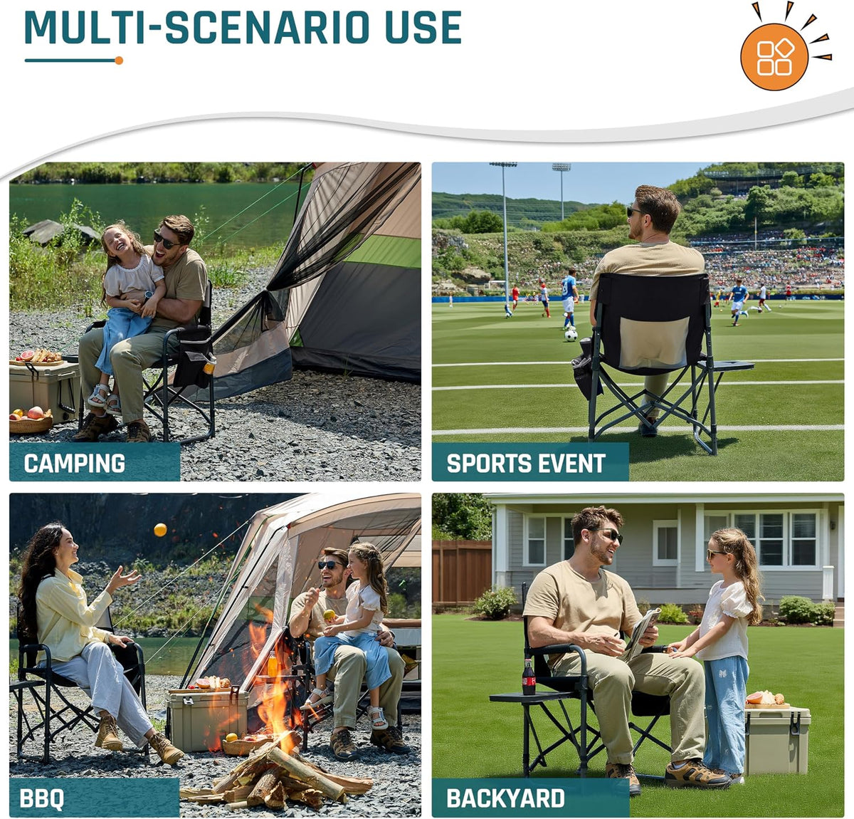 2 Pack Camping Directors Chair with Side Table & Breeze Mesh Backrest