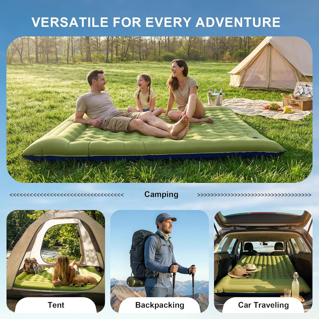 Double Camping Pad 5.5" Ultra-Thick with Pillow & Built-in Foot Pump