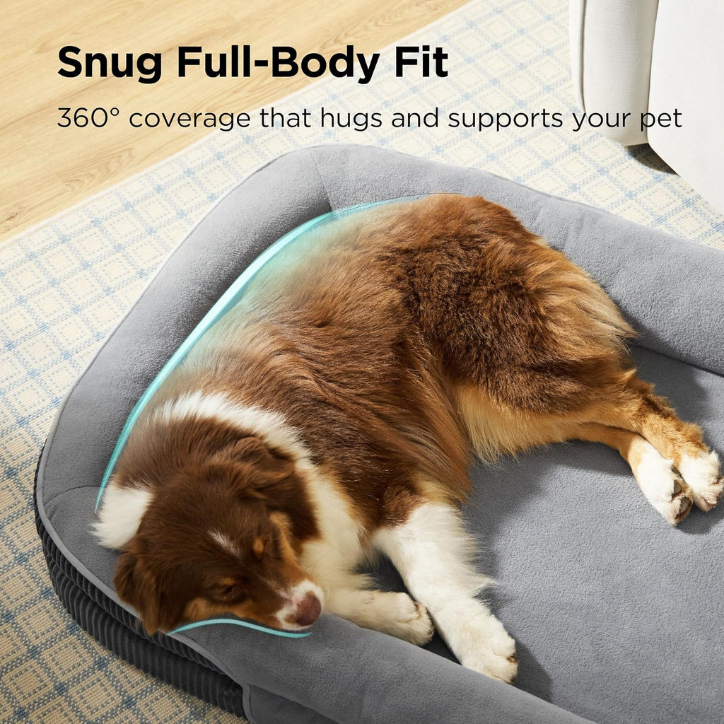Bedsure 360°Oval Bolster Orthopedic Dog Beds Large Sized Dog,35" Grey